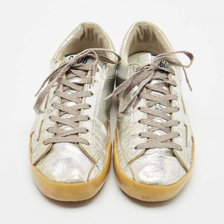 Pre Owned Golden Goose Silver  Leather Superstar Low Top Sneakers Size 39