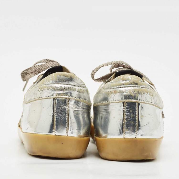 Pre Owned Golden Goose Silver  Leather Superstar Low Top Sneakers Size 39