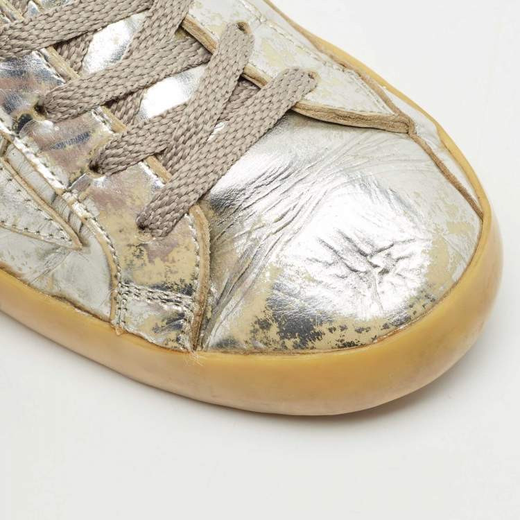 Pre Owned Golden Goose Silver  Leather Superstar Low Top Sneakers Size 39