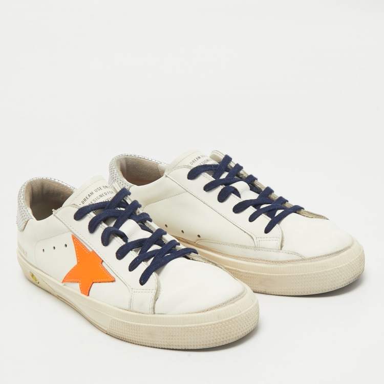 Pre Owned Golden Goose Off White/Orange Leather Stardan Sneakers Size 39