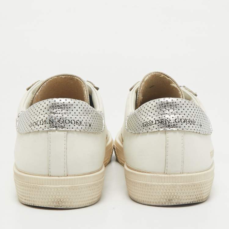 Pre Owned Golden Goose Off White/Orange Leather Stardan Sneakers Size 39