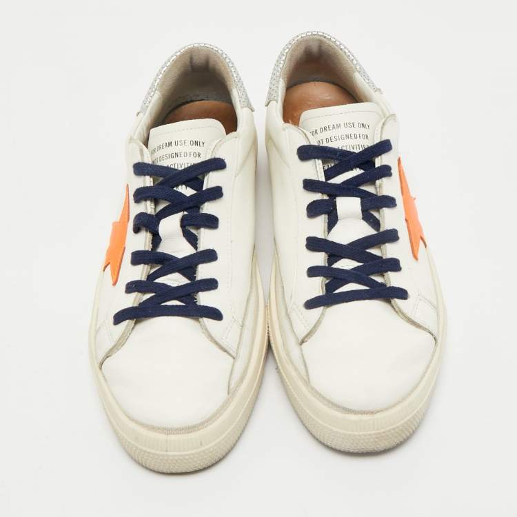 Pre Owned Golden Goose Off White/Orange Leather Stardan Sneakers Size 39