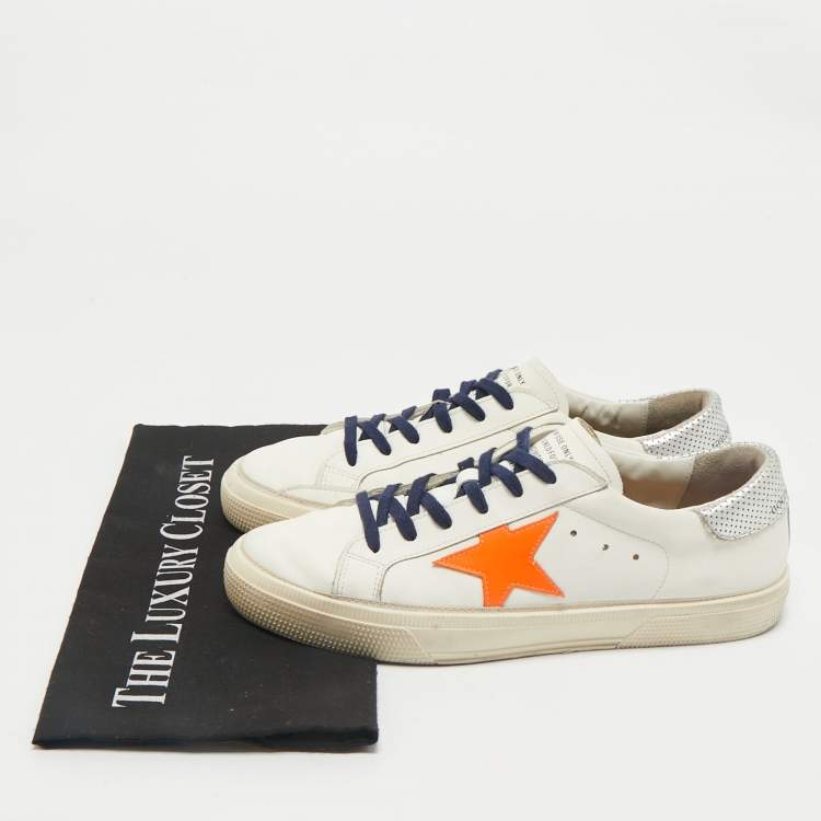 Pre Owned Golden Goose Off White/Orange Leather Stardan Sneakers Size 39