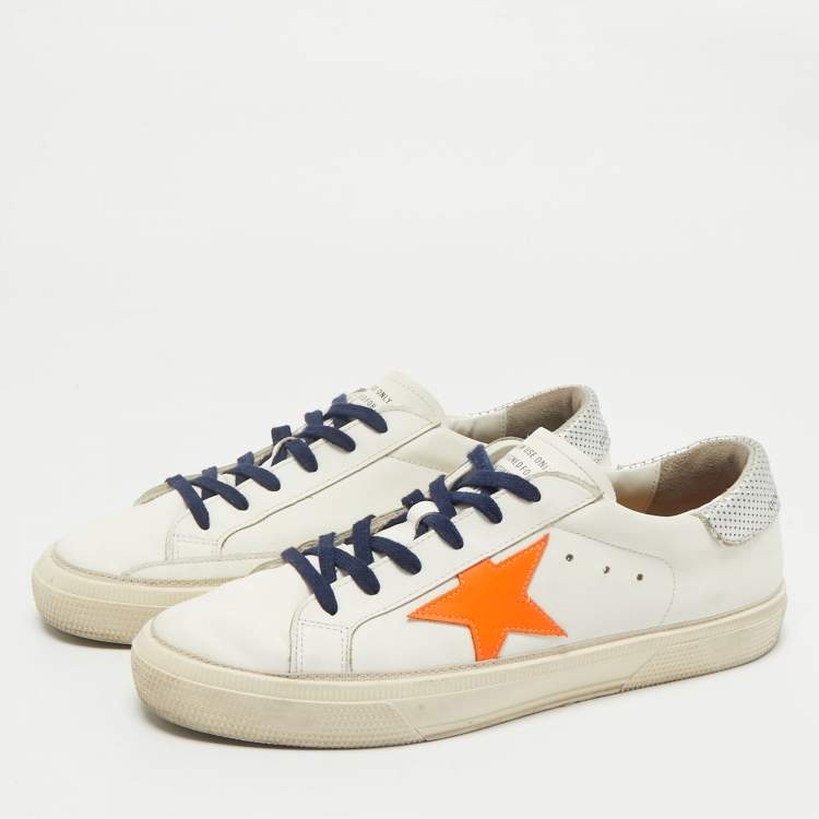 Pre Owned Golden Goose Off White/Orange Leather Stardan Sneakers Size 39
