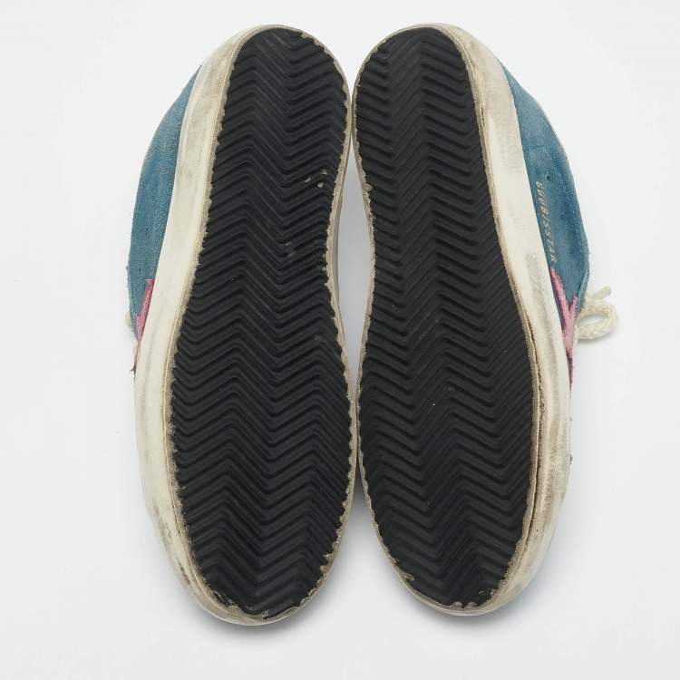 Pre Owned Golden Goose Blue Leather and Suede Super Star Low Top Sneakers Size 36