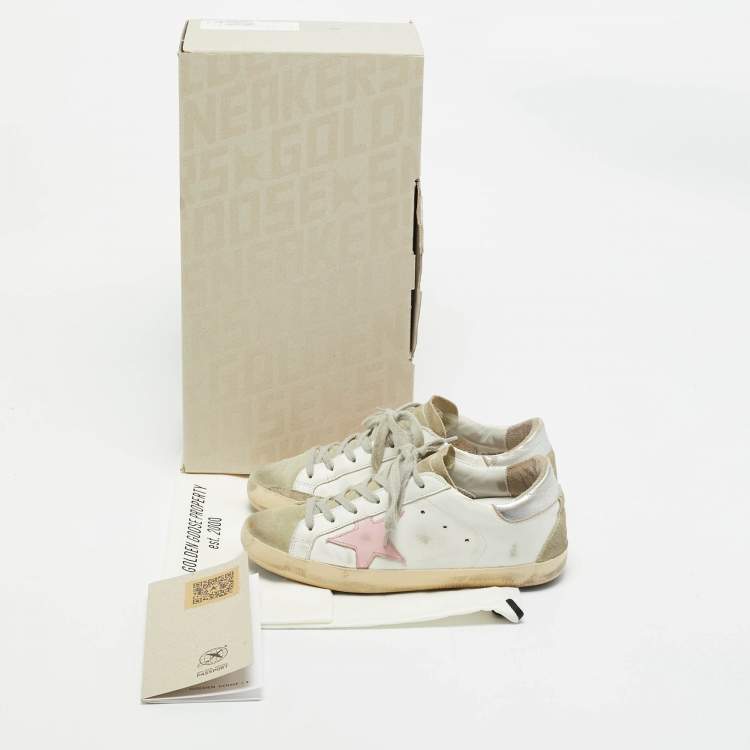 Pre Owned Golden Goose White/Grey Leather and Suede Super Star Sneakers Size 36