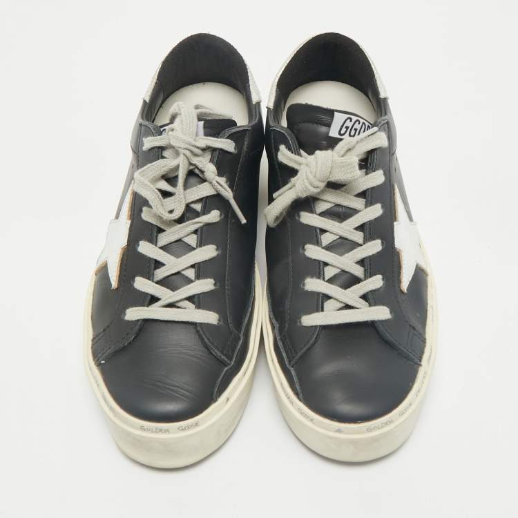Pre Owned Golden Goose Black Leather Hi Star Low Top Sneakers Size 38