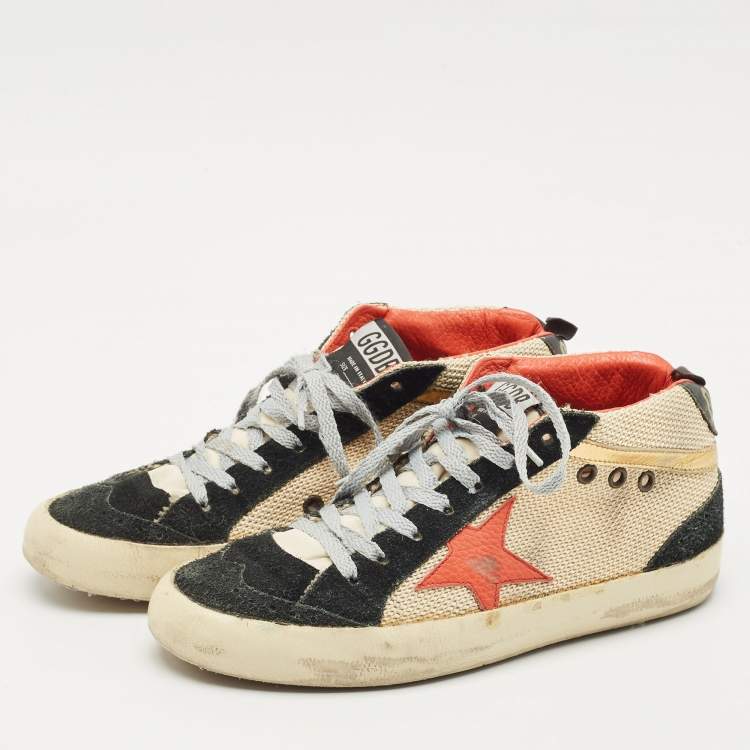 Pre Owned Golden Goose Black/Cream Suede and Leather Midstar High Top Sneakers Size 39
