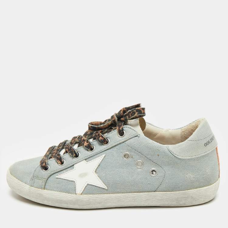 Pre Owned Golden Goose Blue Denim and Leather Superstar Lace Up Sneakers Size 39