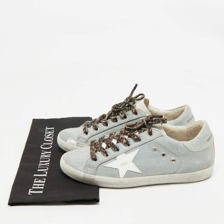 Pre Owned Golden Goose Blue Denim and Leather Superstar Lace Up Sneakers Size 39