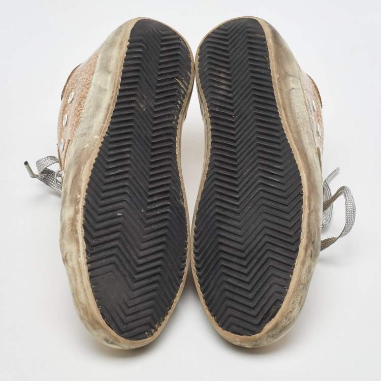 Pre Owned Golden Goose Metallic Gold Glitter PVC Superstar Low Top Sneakers Size 40