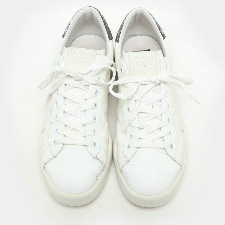 Pre Owned Golden Goose WhiteGrey Leather and Glitter PureStar Low Top Sneakers Size 39