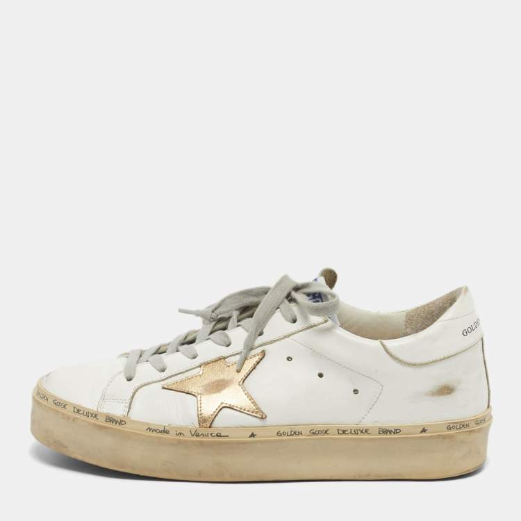 Pre Owned Golden Goose White Leather Hi Star Sneakers Size 39