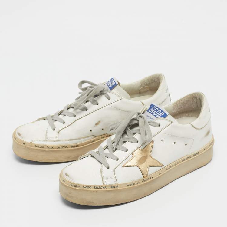 Pre Owned Golden Goose White Leather Hi Star Sneakers Size 39