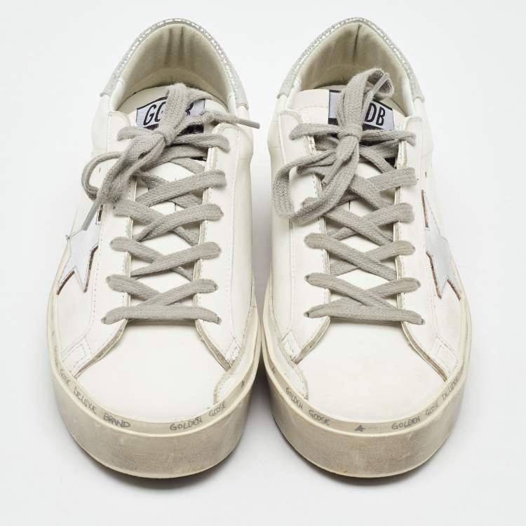 Pre Owned Golden Goose White/Silver Leather Hi Star Low Top Sneakers Size 38