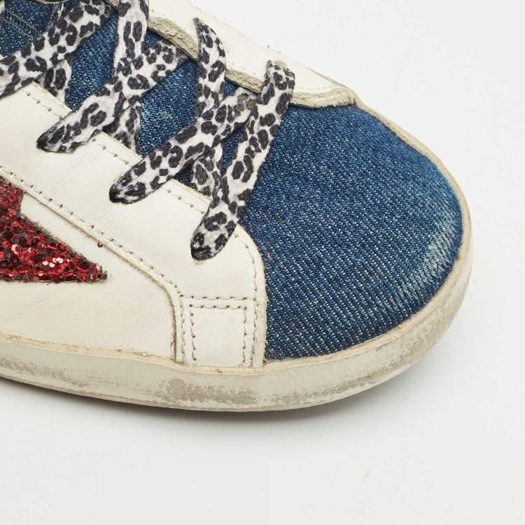 Pre Owned Golden Goose Multicolor Calf Hair and Denim Super Star Lace Up Sneakers Size 39