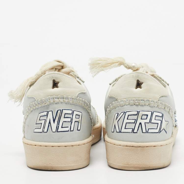 Pre Owned Golden Goose Blue Leather Embellished Ballstar Sneakers Size 38