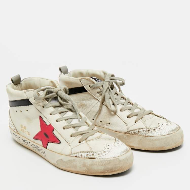 Pre Owned Golden Goose White Leather Mid Star Sneakers Size 38