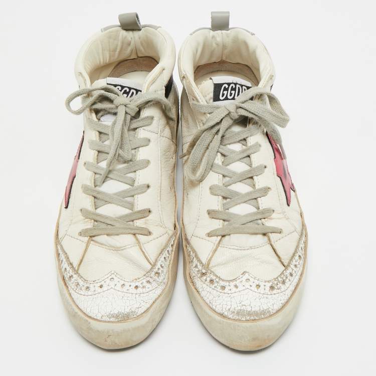 Pre Owned Golden Goose White Leather Mid Star Sneakers Size 38