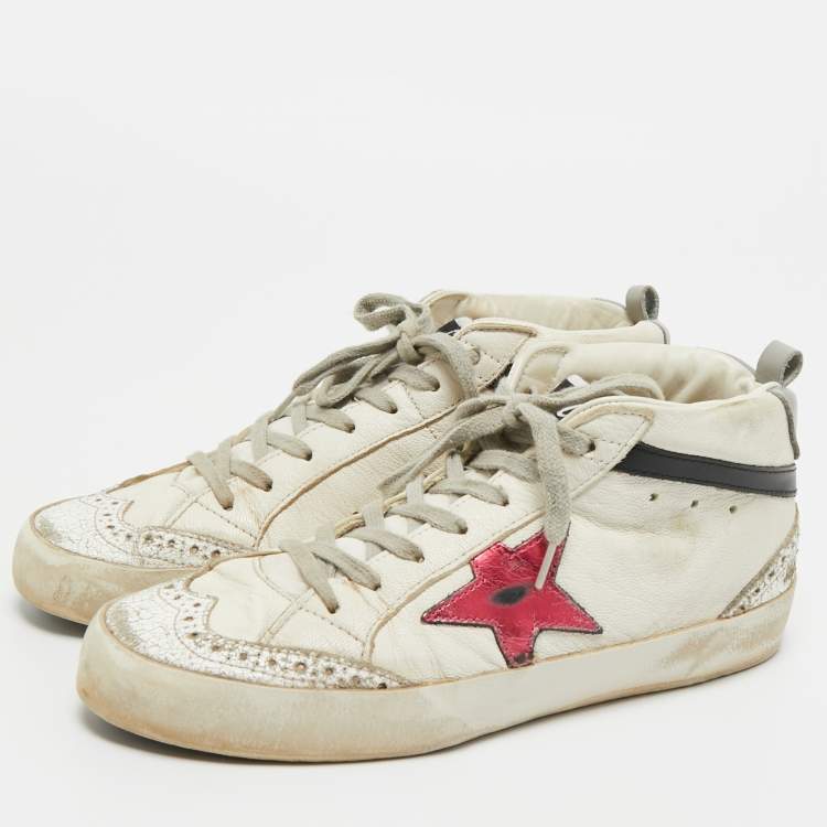Pre Owned Golden Goose White Leather Mid Star Sneakers Size 38