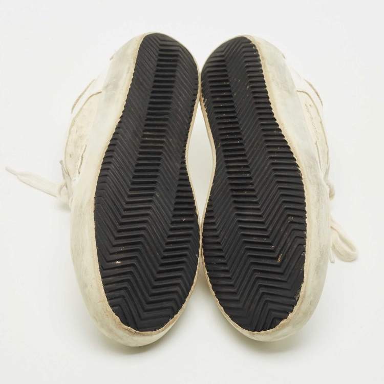 Pre Owned Golden Goose White/Grey Leather and Suede Superstar Lace Up Sneakers Size 38