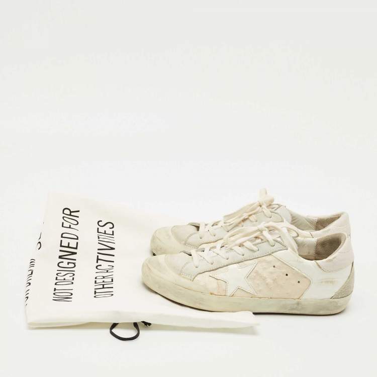 Pre Owned Golden Goose White/Grey Leather and Suede Superstar Lace Up Sneakers Size 38