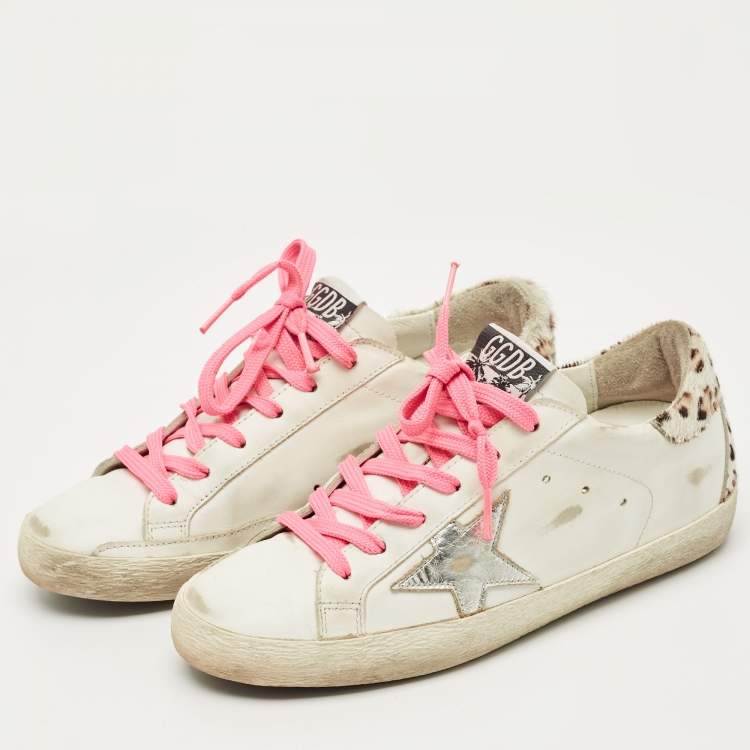 Pre Owned Golden Goose White Calf Hair and Leather Superstar Low Top Sneakers Size 38