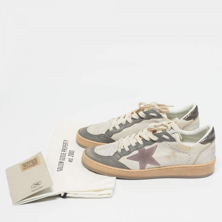 Pre Owned Golden Goose White/Grey Leather Ballstar Low Top Sneakers Size 38