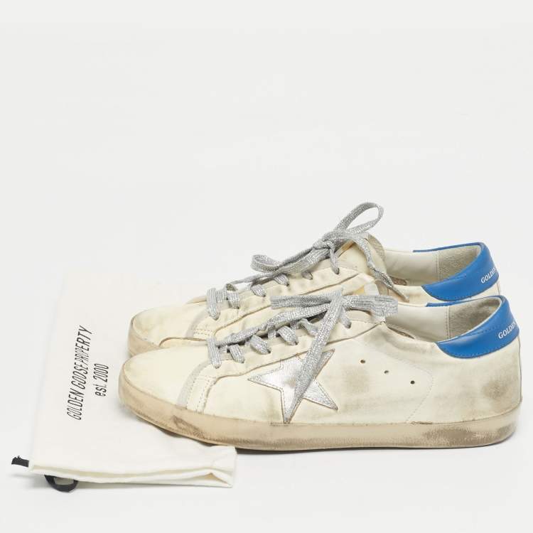 Pre Owned Golden Goose White/Blue Leather Super Star Lace Up Sneakers Size 41