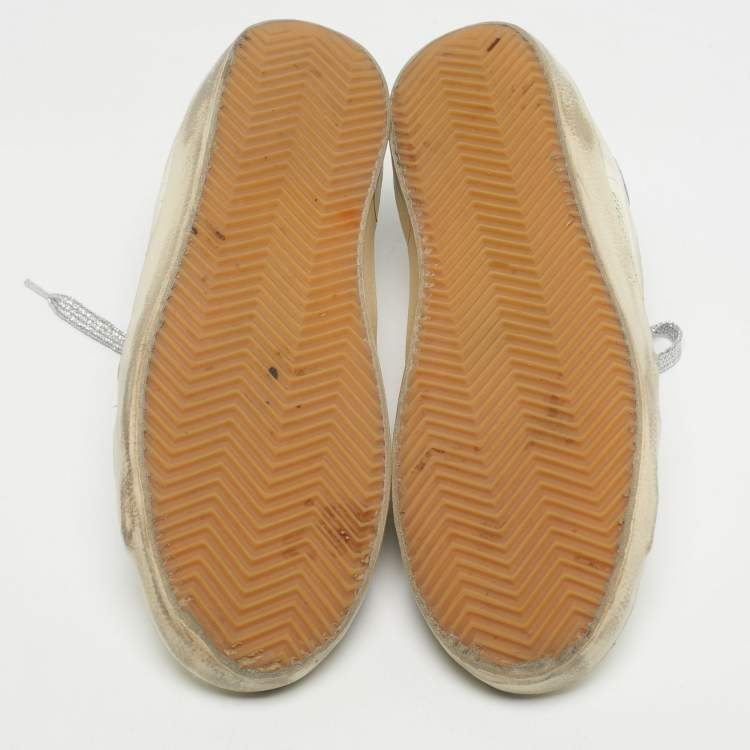 Pre Owned Golden Goose White/Blue Leather Super Star Lace Up Sneakers Size 41
