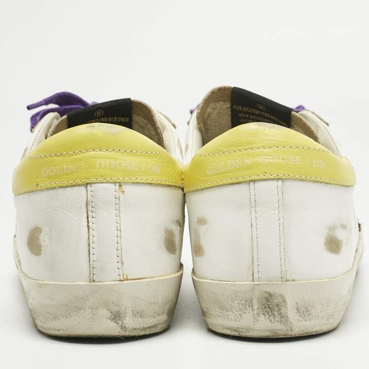 Pre Owned Golden Goose White Leather Super Star Lace Up Sneakers Size 39