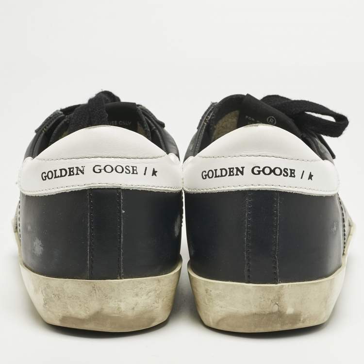 Pre Owned Golden Goose Black Leather Superstar Lace Up Sneakers Size 37