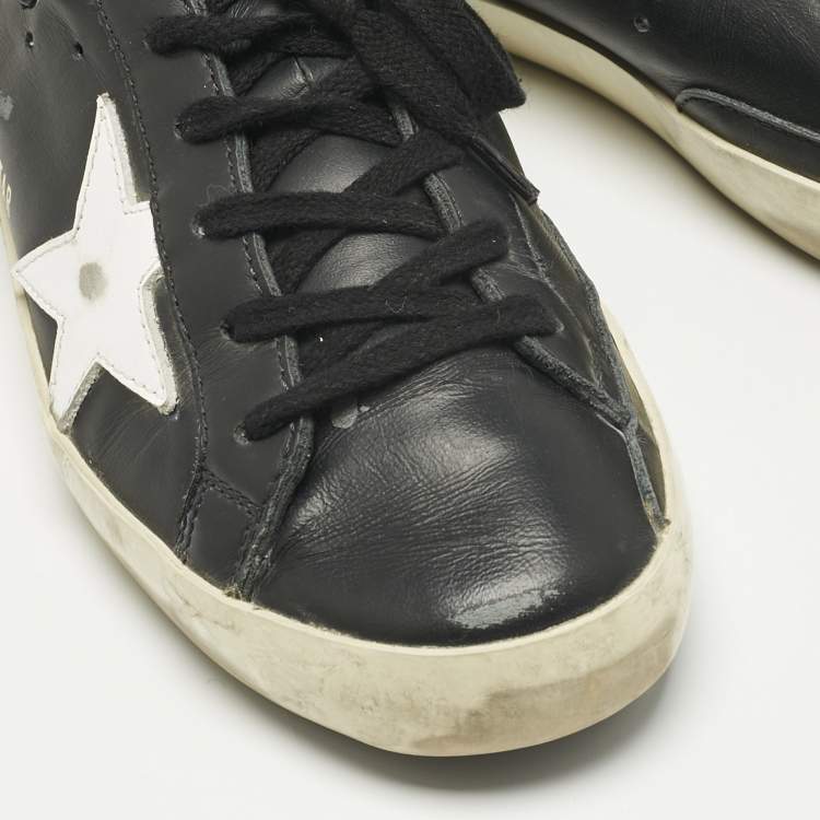 Pre Owned Golden Goose Black Leather Superstar Lace Up Sneakers Size 37