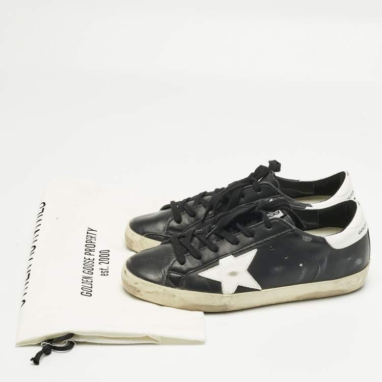 Pre Owned Golden Goose Black Leather Superstar Lace Up Sneakers Size 37