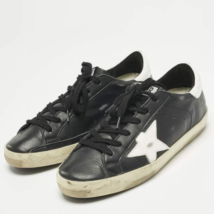 Pre Owned Golden Goose Black Leather Superstar Lace Up Sneakers Size 37
