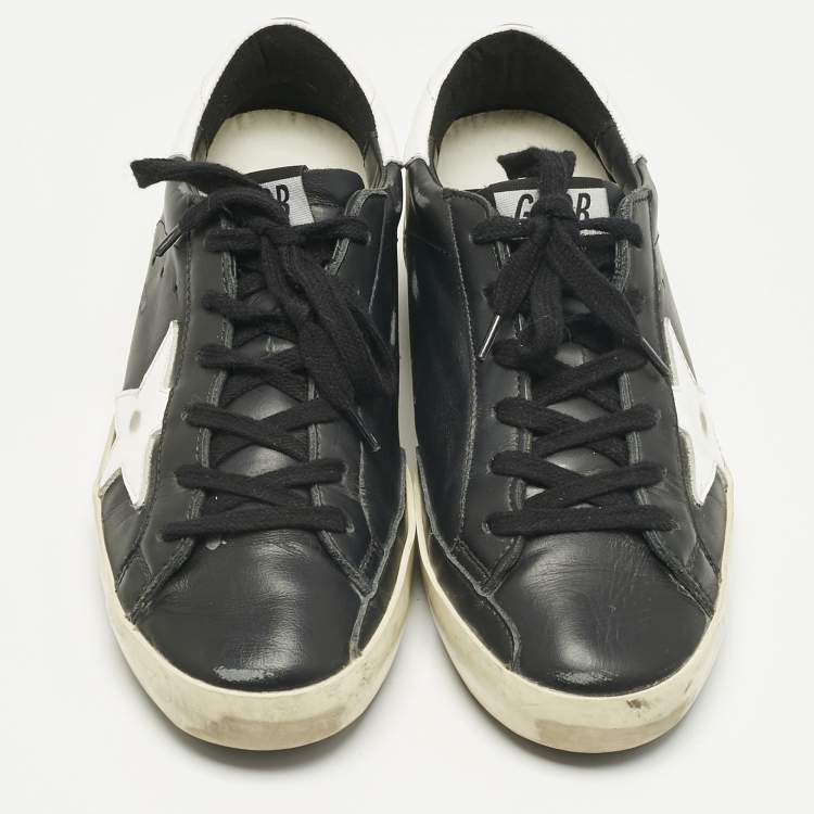 Pre Owned Golden Goose Black Leather Superstar Lace Up Sneakers Size 37