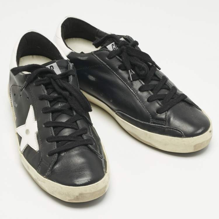 Pre Owned Golden Goose Black Leather Superstar Lace Up Sneakers Size 37