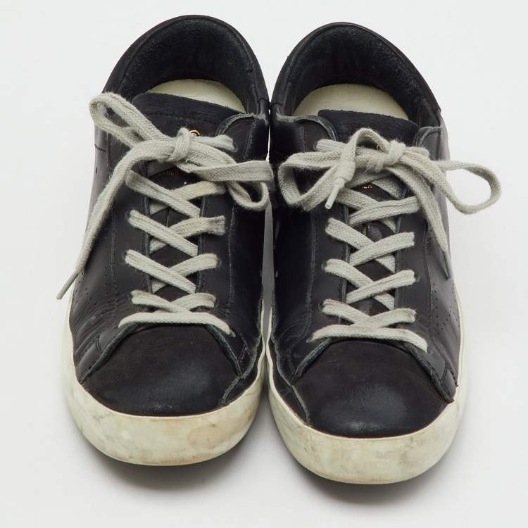 Pre Owned Golden Goose Black Leather Superstar Low Top Sneakers Size 37