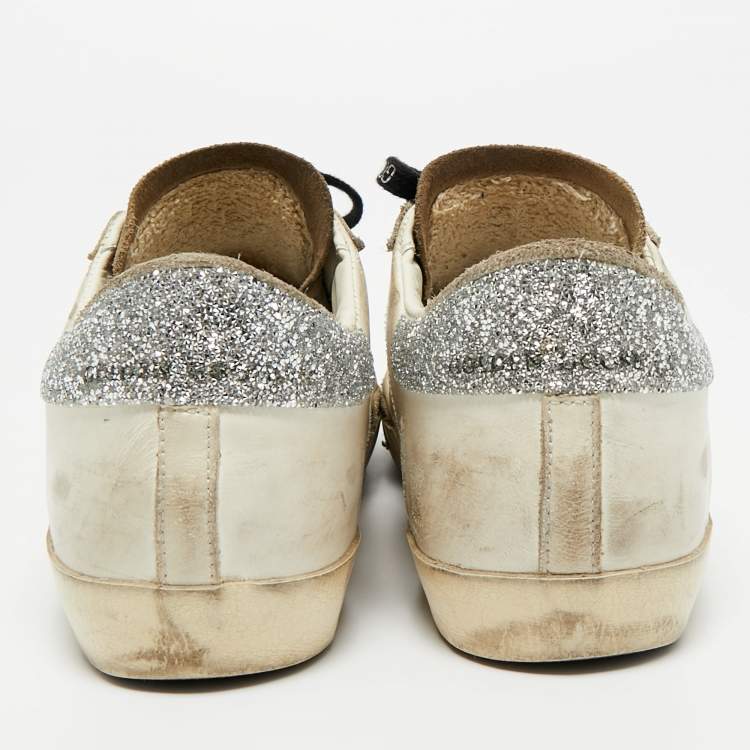 Pre Owned Golden Goose White Leather and Suede Superstar Lace Up Sneakers Size 37