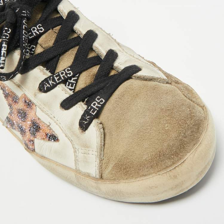 Pre Owned Golden Goose White Leather and Suede Superstar Lace Up Sneakers Size 37