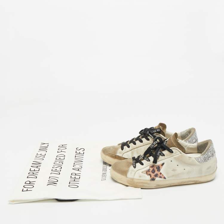 Pre Owned Golden Goose White Leather and Suede Superstar Lace Up Sneakers Size 37