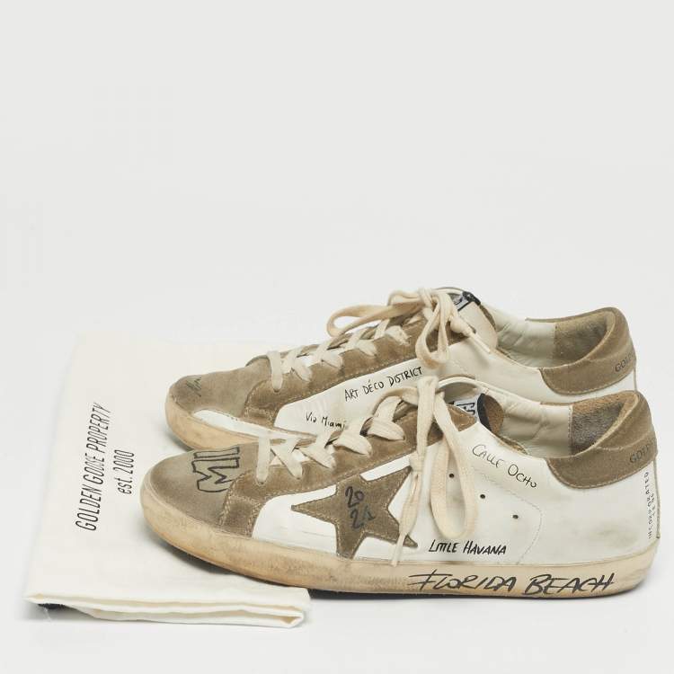 Pre Owned Golden Goose White/Grey Leather and Suede Superstar Lace Up Sneakers Size 37