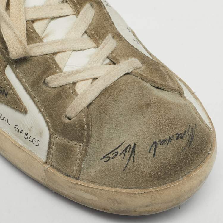Pre Owned Golden Goose White/Grey Leather and Suede Superstar Lace Up Sneakers Size 37