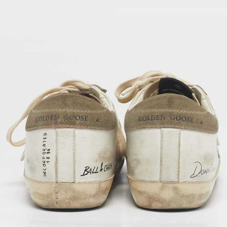 Pre Owned Golden Goose White/Grey Leather and Suede Superstar Lace Up Sneakers Size 37
