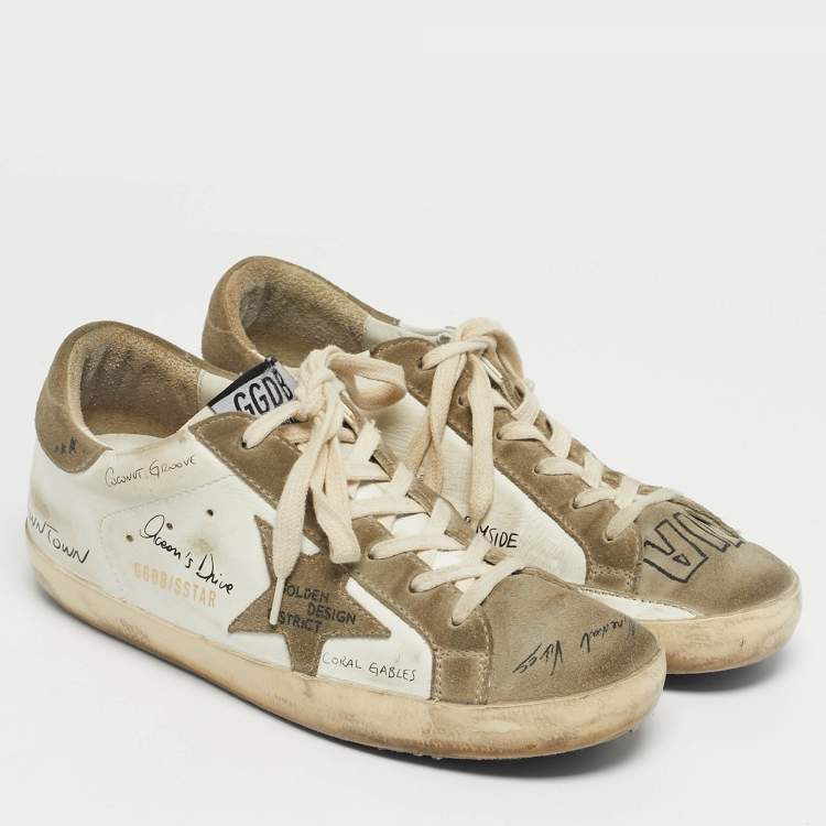 Pre Owned Golden Goose White/Grey Leather and Suede Superstar Lace Up Sneakers Size 37