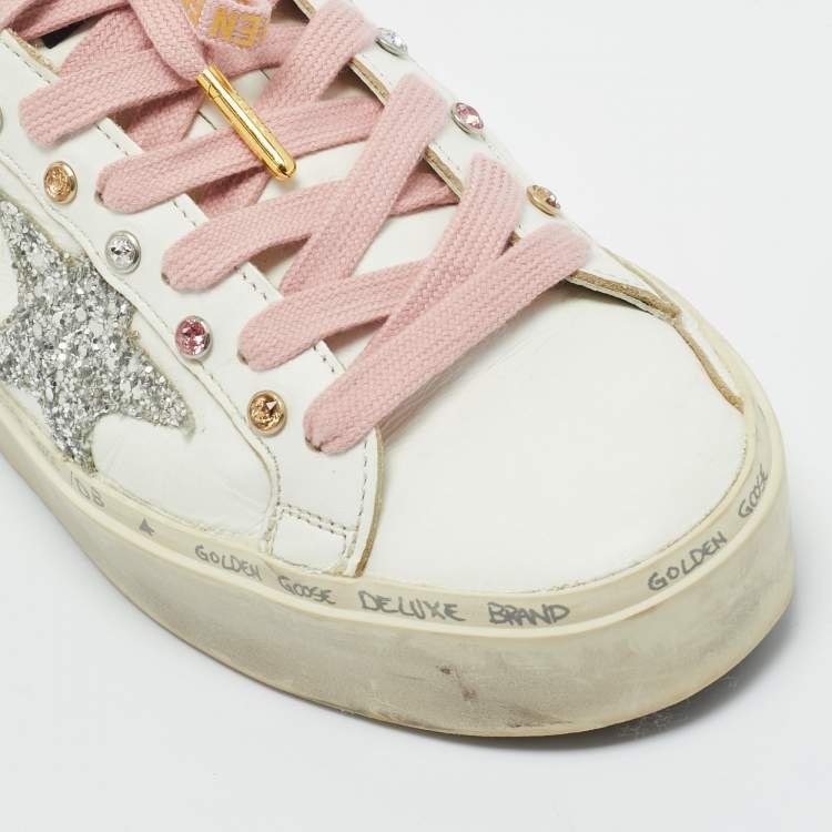 Pre Owned Golden Goose White Leather Hi star Low Top Sneakers Size 37