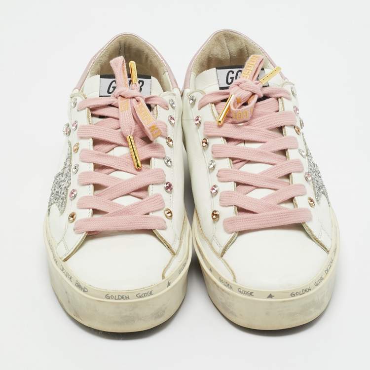 Pre Owned Golden Goose White Leather Hi star Low Top Sneakers Size 37