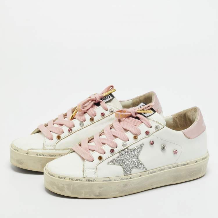 Pre Owned Golden Goose White Leather Hi star Low Top Sneakers Size 37