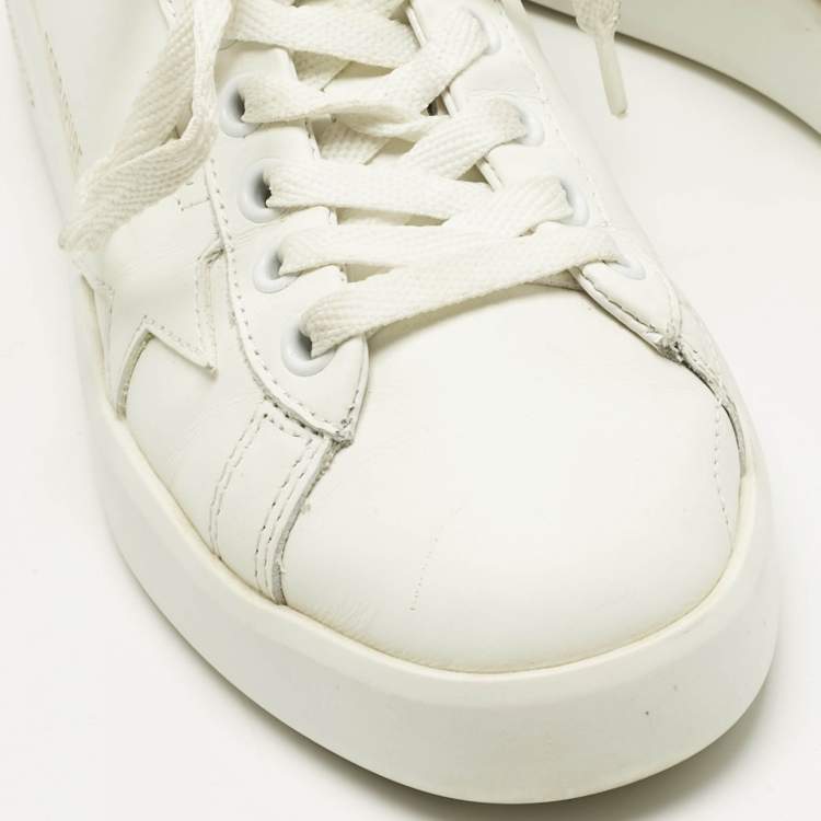 Pre Owned Golden Goose White/Silver Glitter and Leather PureStar Low Top Sneakers Size 35