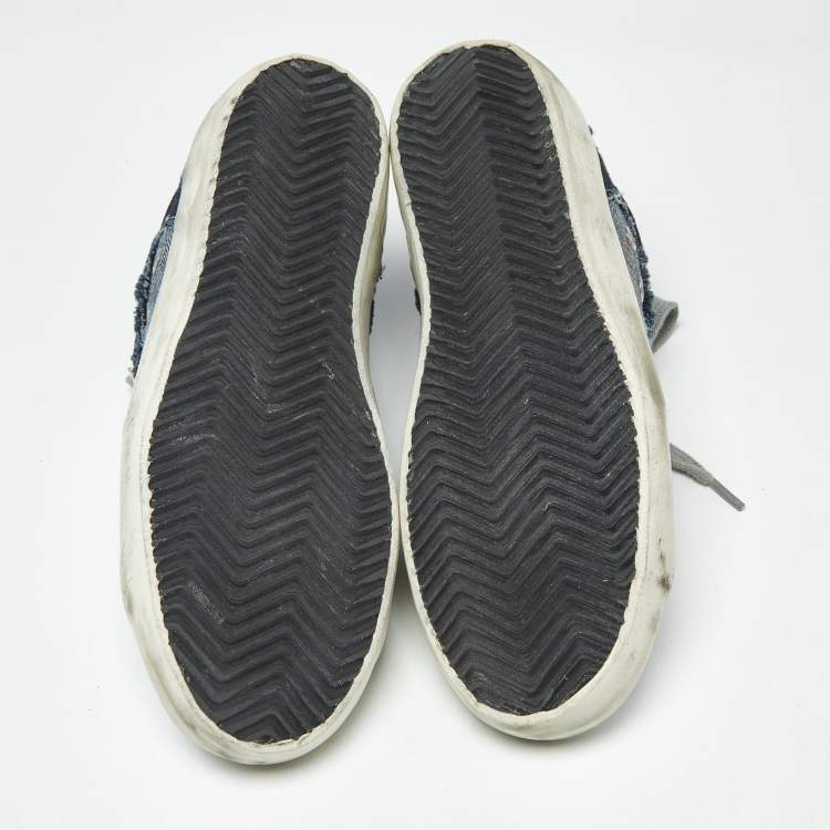 Pre Owned Golden Goose White/Blue Leather and Denim Super Star Sneakers Size 36